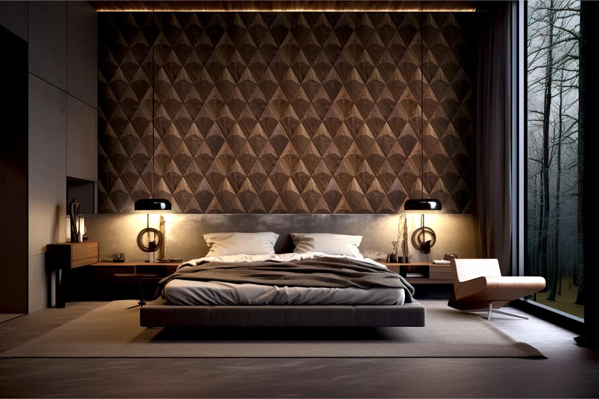 Soverom med Diamond-panel, lys av
